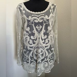 Express Embroidered Mesh Boho Blouse